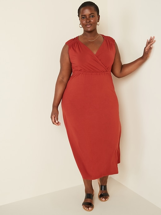View large product image 1 of 1. Waist-Defined Plus-Size Wrap-Front Maxi Dress