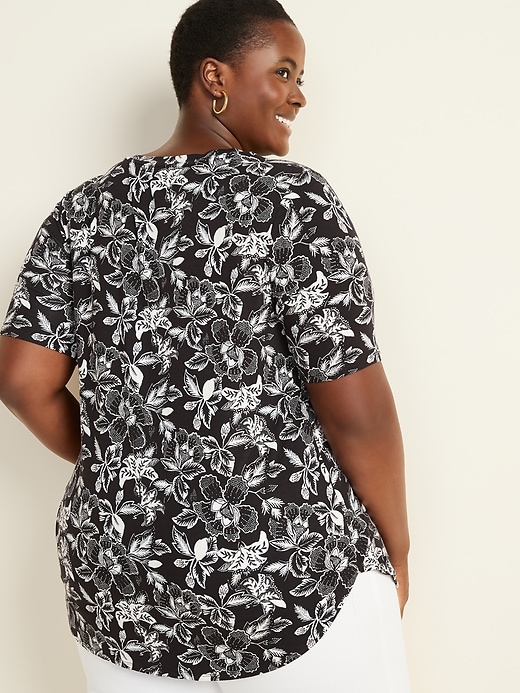 View large product image 2 of 3. Luxe Plus-Size Floral Elbow-Sleeve Tunic Tee