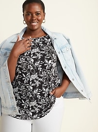 View large product image 3 of 3. Luxe Plus-Size Floral Elbow-Sleeve Tunic Tee