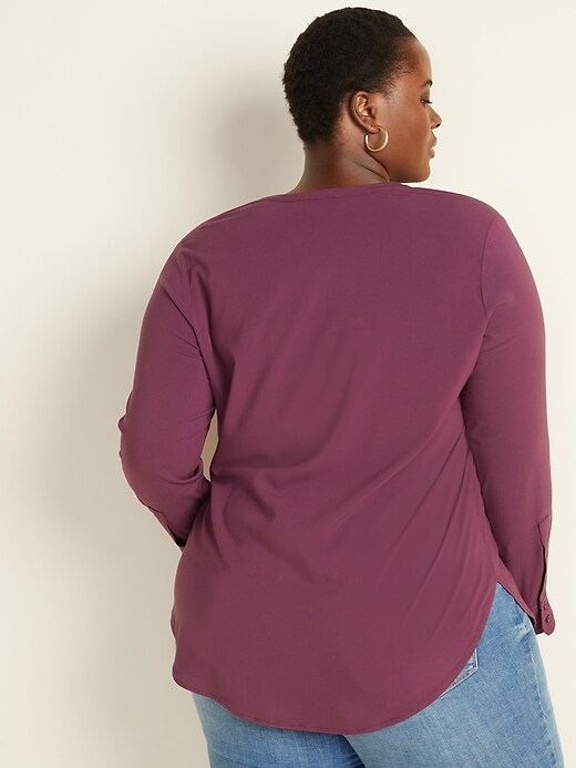 Image number 2 showing, No-Peek Button-Front Plus-Size Popover Stretch Tunic