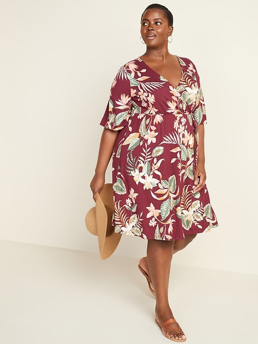 Image number 1 showing, Waist-Defined Faux-Wrap Jersey Plus-Size Dress