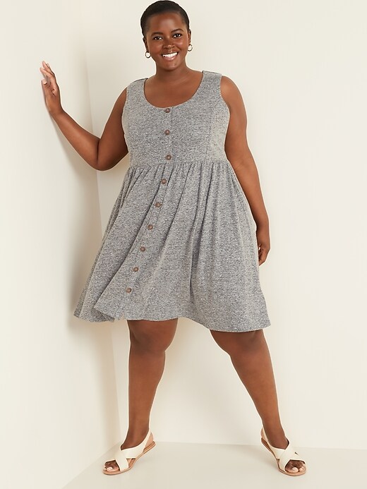 Image number 1 showing, Fit & Flare Linen-Blend Button-Front Plus-Size Sleeveless Dress