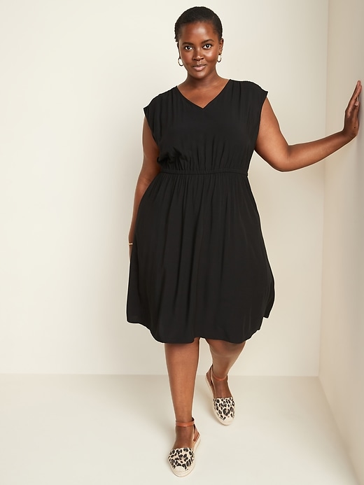 View large product image 1 of 1. Waist-Defined Sleeveless Plus-Size Dress
