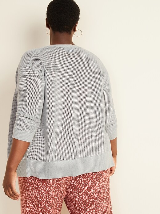 Image number 2 showing, Textured Open-Knit Button-Front Plus-Size Cardigan