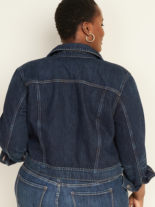 Image number 2 showing, Dark-Wash Cropped Plus-Size Jean Jacket
