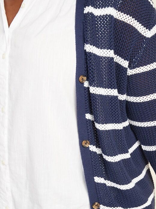 Old Navy Navy Blue And White Striped Cardigan Striped Open-Knit