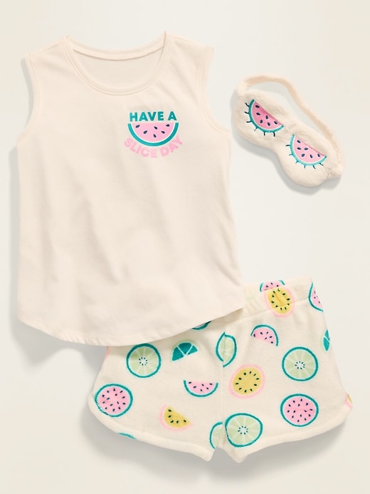 View large product image 1 of 1. Graphic Tank, Shorts & Sleep Mask 3-Piece Pajama Set for Girls