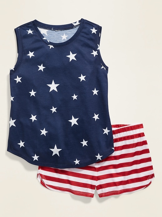 View large product image 1 of 1. Printed Pajama Tank Top & Shorts Set for Girls