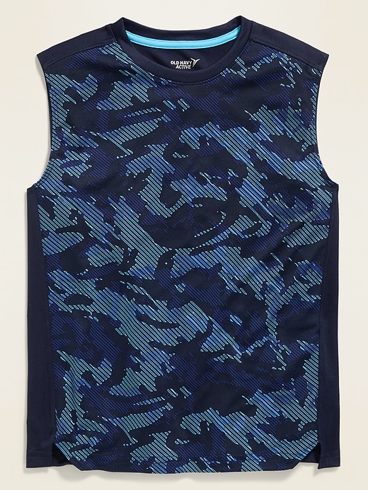 View large product image 1 of 2. Go-Dry Printed Split-Hem Tank Top for Boys