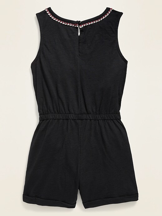 View large product image 2 of 2. Braided-Trim Slub-Knit Romper for Girls