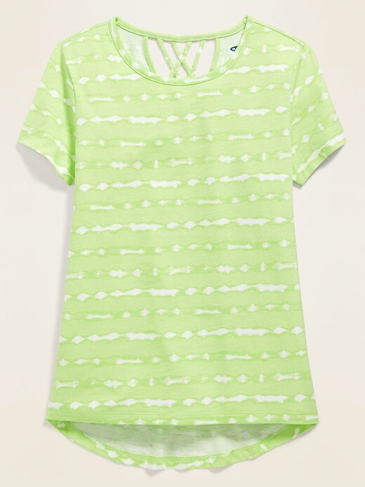 View large product image 1 of 1. Softest Tie-Dye Stripe Lattice-Back Tee for Girls