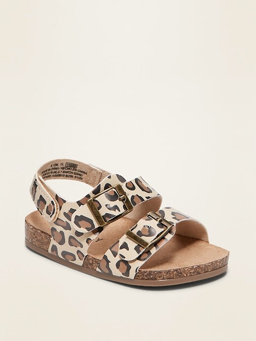 View large product image 1 of 4. Leopard-Print Faux-Leather Double-Strap Sandals for Baby