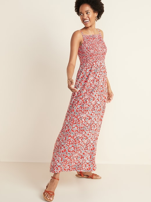 View large product image 1 of 3. Floral Smocked Fit & Flare Maxi Sundress