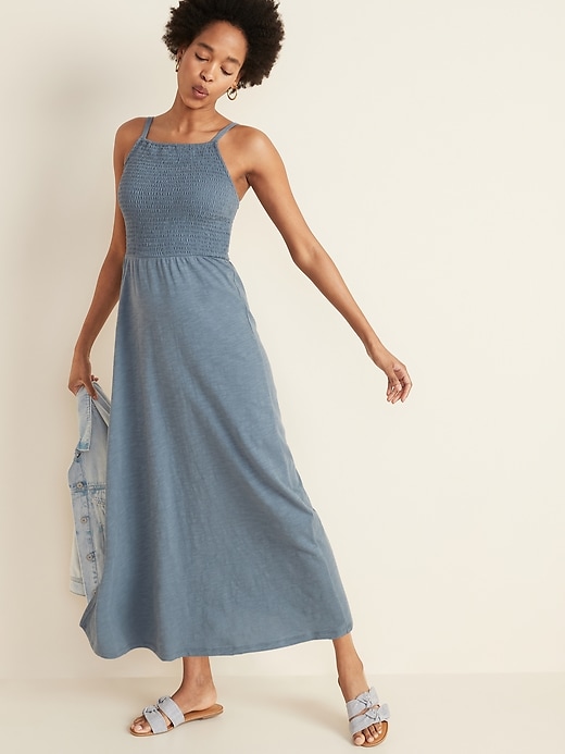 View large product image 1 of 1. Smocked-Top Slub-Knit Maxi Sundress for Women