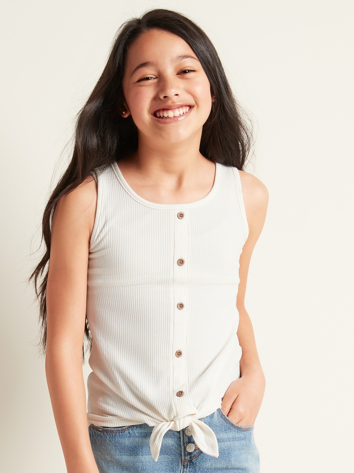 トップス geeong rib tie knit Rib-Knit Tie-Front Tank Top for Girls | Old Navy