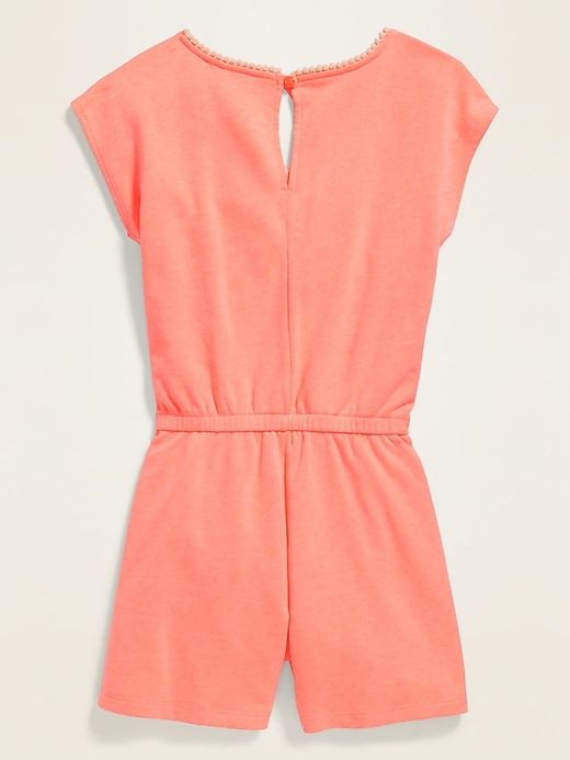 View large product image 2 of 2. Pom-Pom-Trim French Terry Romper for Girls