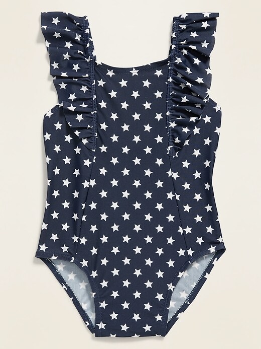 Old Navy Star-Print Ruffle-Strap Swimsuit for Toddler Girls. 1