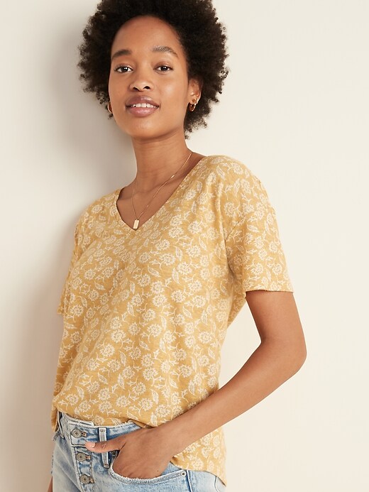 View large product image 1 of 1. Loose-Fit Printed Linen-Blend Easy Tee
