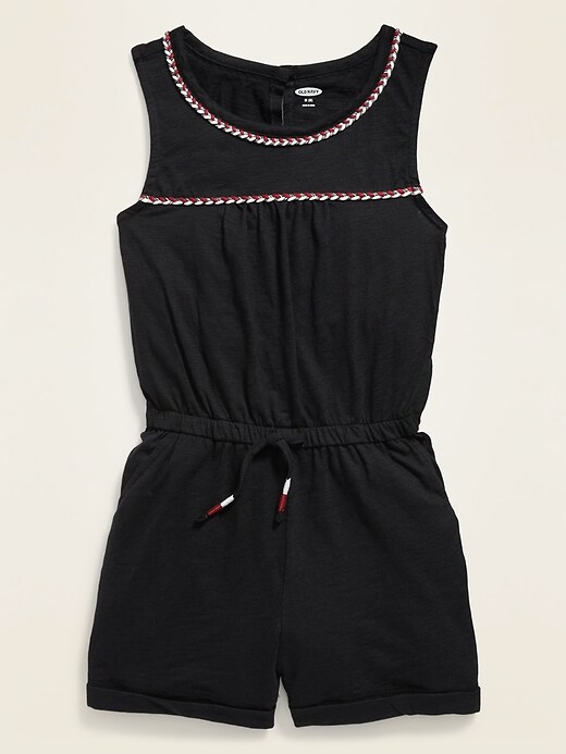 View large product image 1 of 2. Braided-Trim Slub-Knit Romper for Girls