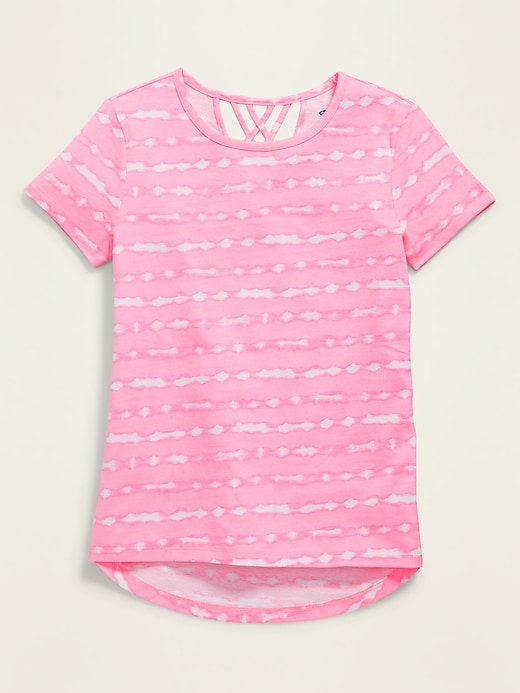 View large product image 1 of 2. Softest Tie-Dye Stripe Lattice-Back Tee for Girls
