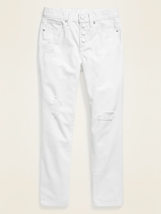 Old Navy High-Waisted Button-Fly O.G. Straight Ripped White Jeans for Girls white. 1