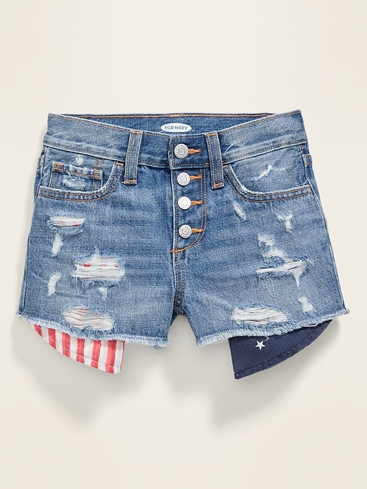 View large product image 1 of 2. Exposed-Pocket Distressed Jean Shorts for Girls