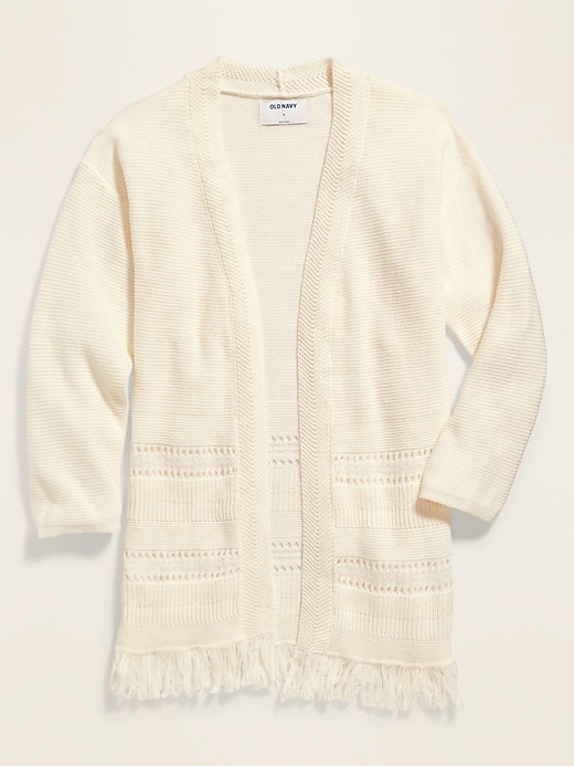 View large product image 1 of 2. Fringe-Hem Open-Front Sweater for Girls