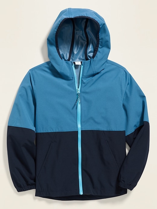 View large product image 1 of 1. Color-Blocked Built-In Flex Hooded Zip Jacket For Boys