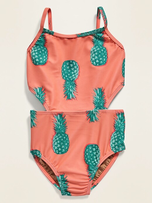 Old Navy Patterned Cut-Out-Waist One-Piece Swimsuit for Girls. 1