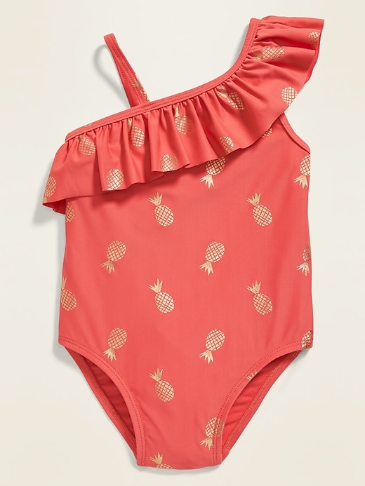 View large product image 1 of 1. Printed Ruffle One-Shoulder Swimsuit for Toddler Girls