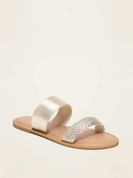 Image number 1 showing, Faux-Leather Variegated Double-Strap Slide Sandals