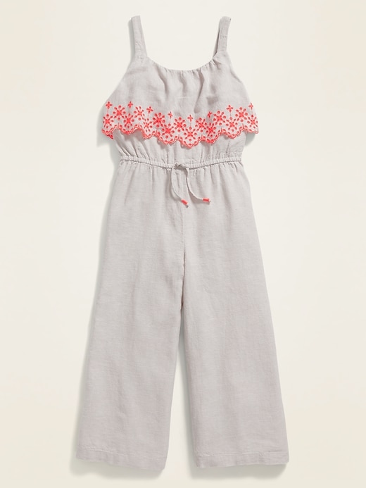 Ruffled Sleeveless Linen-Blend Jumpsuit for Girls | Old Navy
