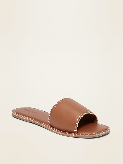 Image number 1 showing, Faux-Leather Wide-Strap Slide Sandals