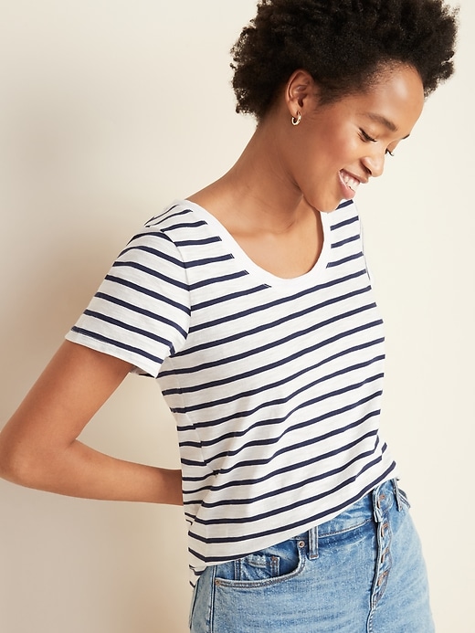 View large product image 1 of 3. EveryWear Striped Slub-Knit Tee for Women