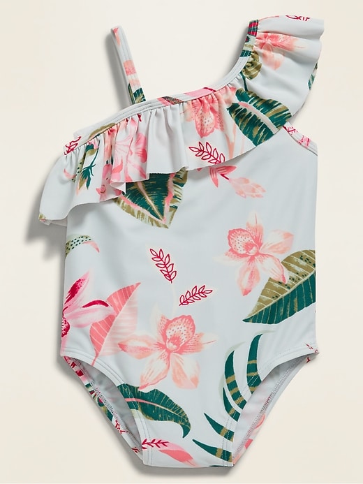 Old Navy Printed Ruffle One-Shoulder Swimsuit for Toddler Girls. 1