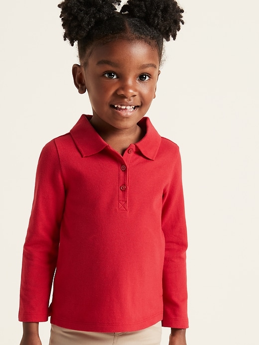 View large product image 1 of 1. Uniform Long-Sleeve Polo for Toddler Girls