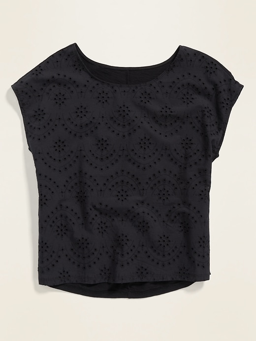 View large product image 1 of 1. Eyelet-Front Dolman-Sleeve Top
