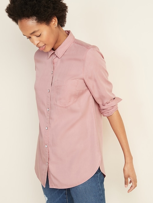 View large product image 1 of 1. Pigment-Dyed Tencel&#174 Long-Sleeve Shirt for Women