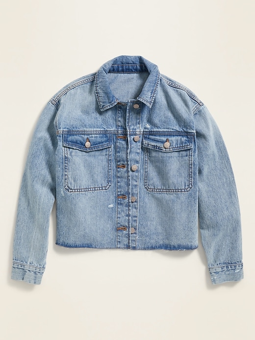 View large product image 1 of 1. Boyfriend Cropped Cut-Off Jean Jacket for Women