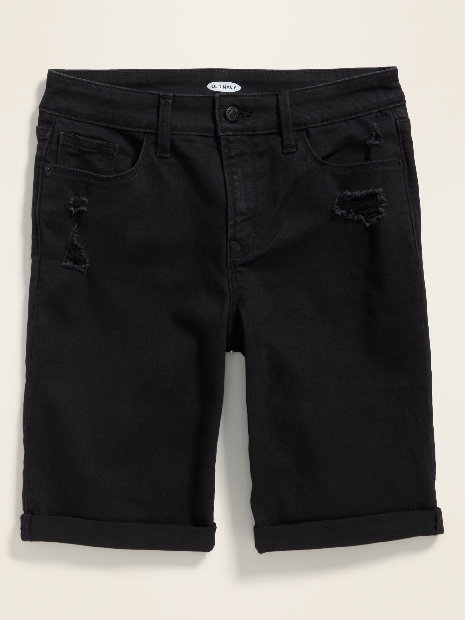 Distressed bermuda shorts on sale black