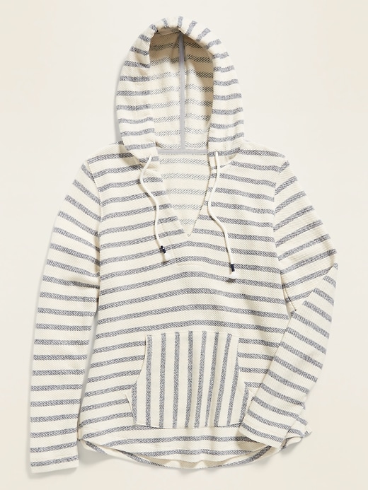View large product image 1 of 1. French Terry V-Neck Baja-Stripe Pullover Hoodie for Women