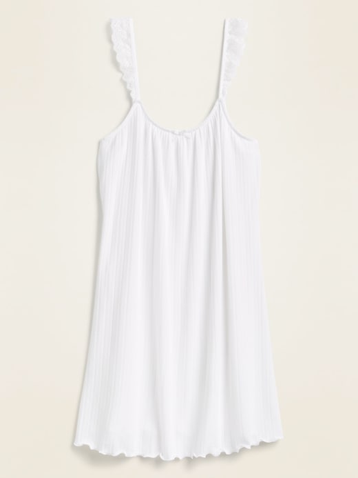 View large product image 1 of 1. Pointelle-Knit Lace-Trim Cami Nightgown