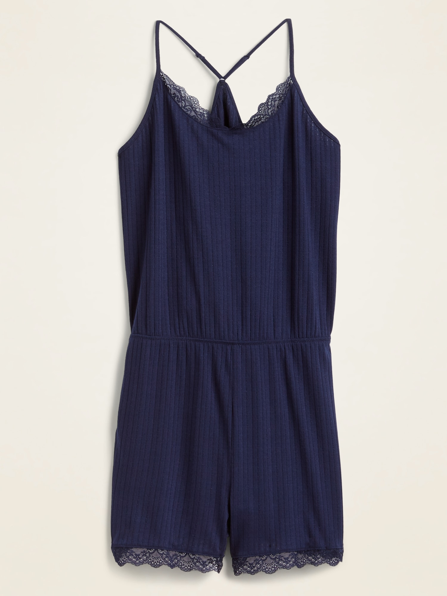 Pointelle-Knit Lace-Trim Pajama Romper for Women | Old Navy