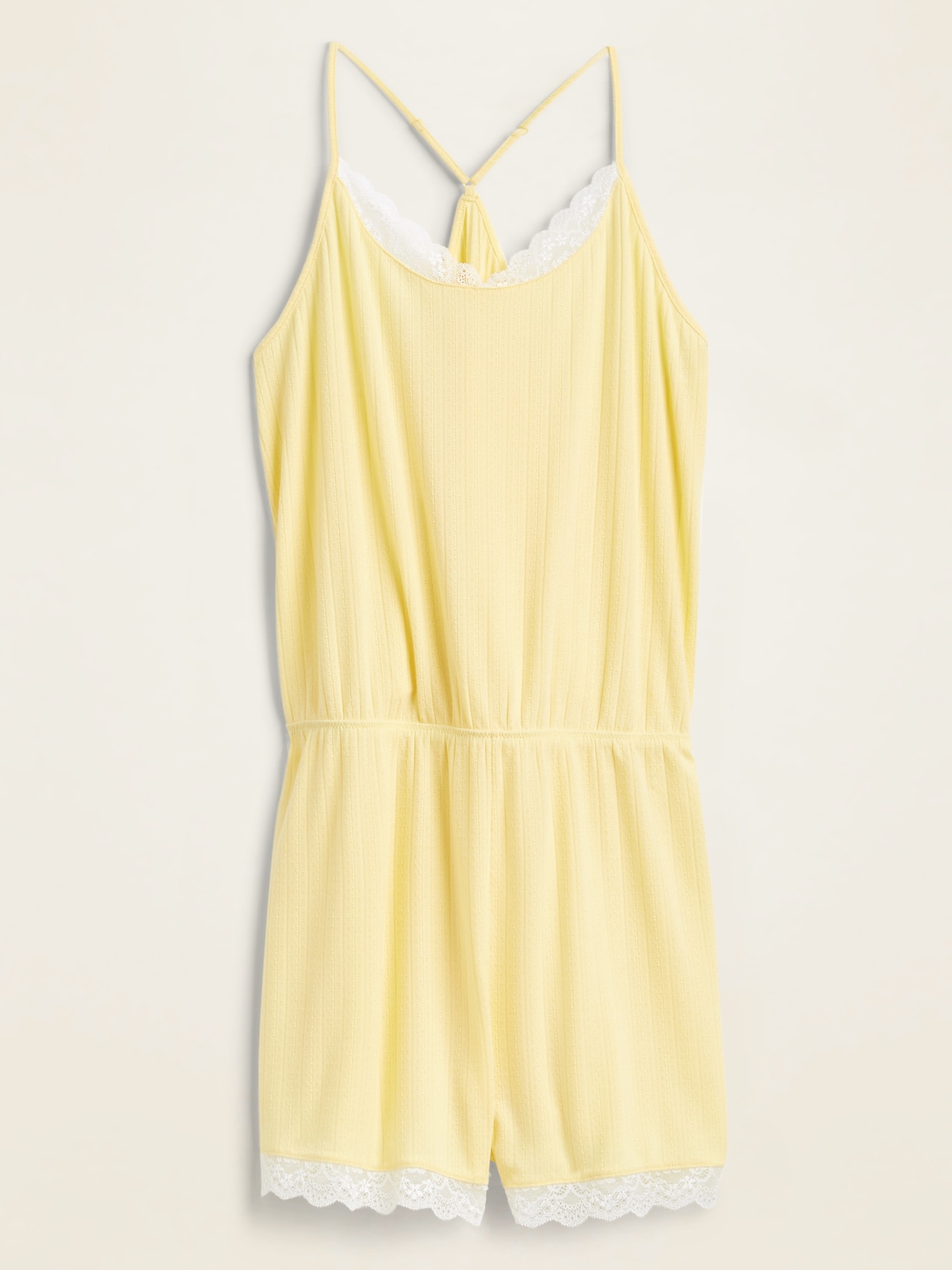 PointelleKnit LaceTrim Pajama Romper for Women Old Navy