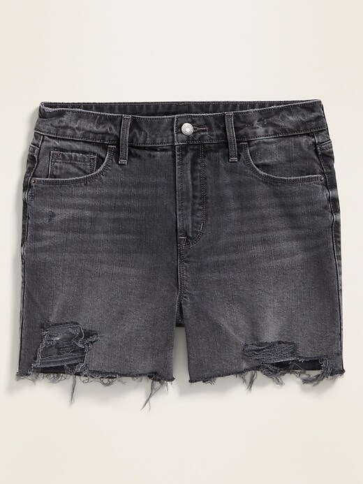 View large product image 1 of 1. High-Waisted Distressed Gray Cut-Off Jean Shorts for Women -- 3.5-inch inseam