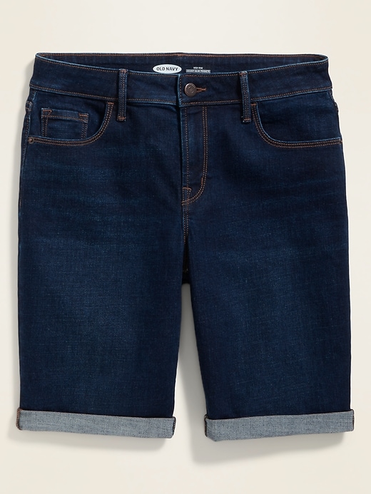 View large product image 1 of 1. High-Waisted Roll-Cuffed Bermuda Jean Shorts for Women -- 9-inch inseam
