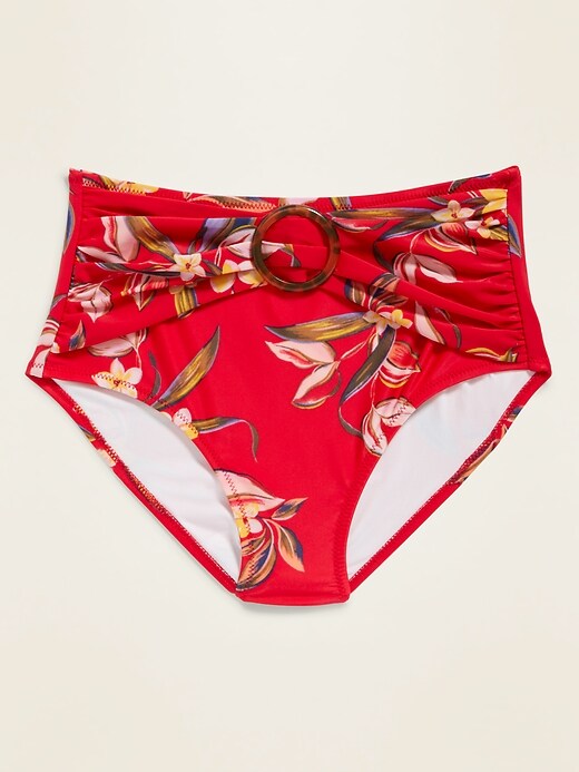 View large product image 1 of 1. High-Waisted Belted O-Ring Swim Bottoms