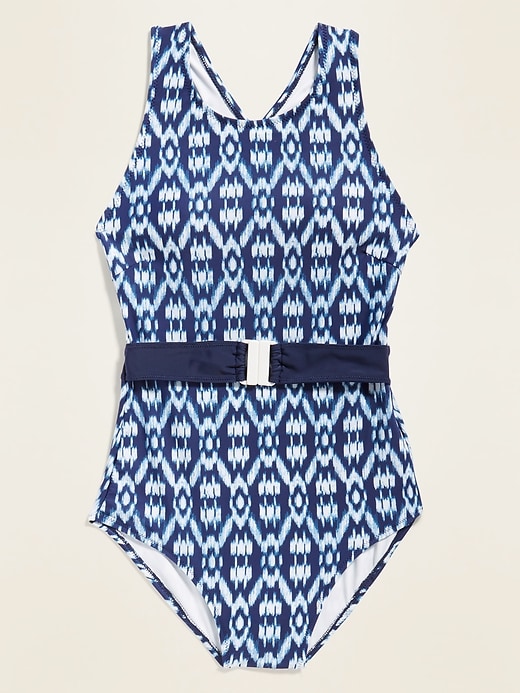 Old Navy High-Neck Printed One-Piece Belted Swimsuit for Women. 1