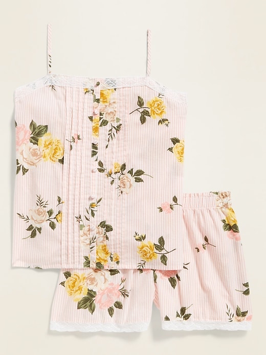 View large product image 1 of 1. Floral-Print Lace-Trim Pajama Cami & Pajama Shorts Set
