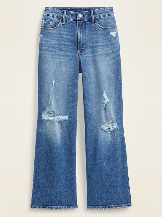 Extra High-Waisted Distressed Wide-Leg Crop Jeans for Women | Old Navy